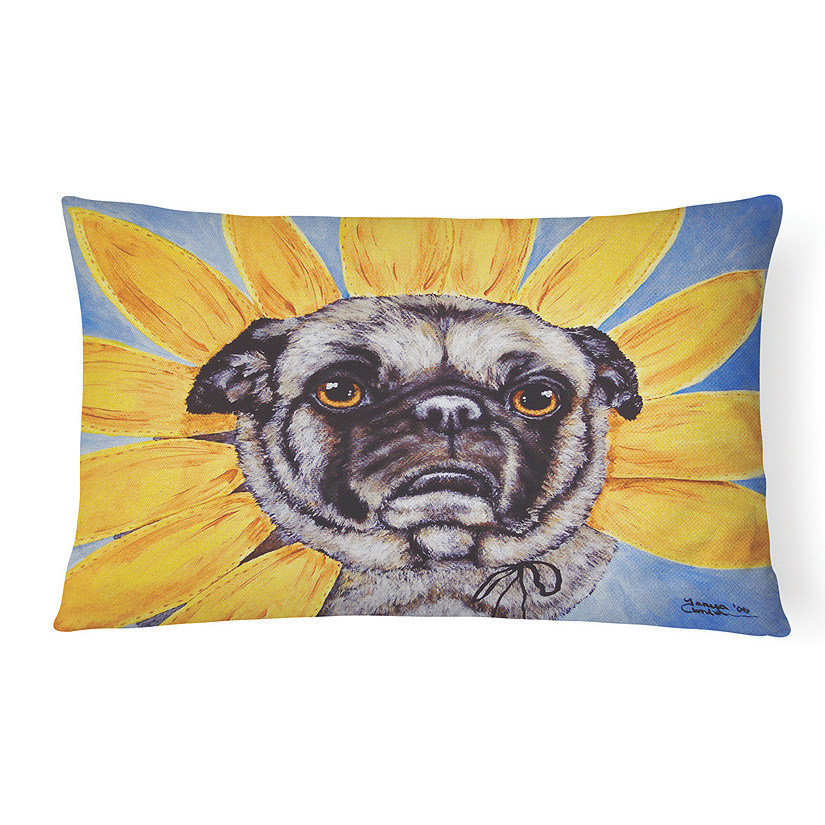 Caroline's Treasures Sunflower Pug Canvas Fabric Decorative Pillow, 12 x 16, Dogs Image