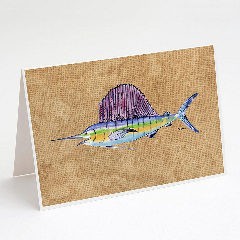 Caroline's Treasures Swordfish Greeting Cards and Envelopes Pack of 8, 7 x 5, Fish Image