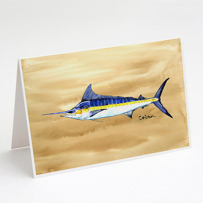 Caroline's Treasures Swordfish on Sandy Beach Greeting Cards and Envelopes Pack of 8, 7 x 5, Fish Image