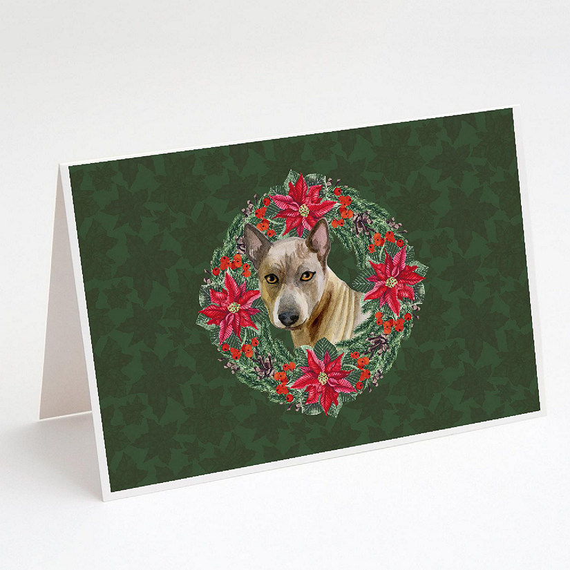 Caroline's Treasures Thai Ridgeback Poinsetta Wreath Greeting Cards and Envelopes Pack of 8, 7 x 5, Dogs Image