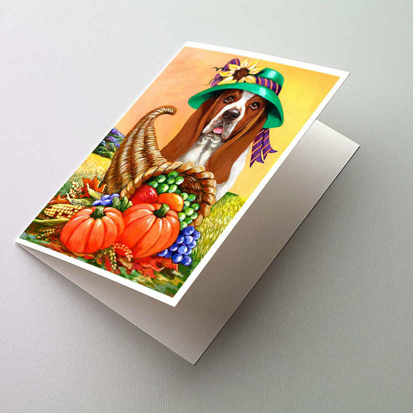 Caroline's Treasures Thanksgiving, Basset Hound Autumn Greeting Cards and Envelopes Pack of 8, 7 x 5, Dogs Image