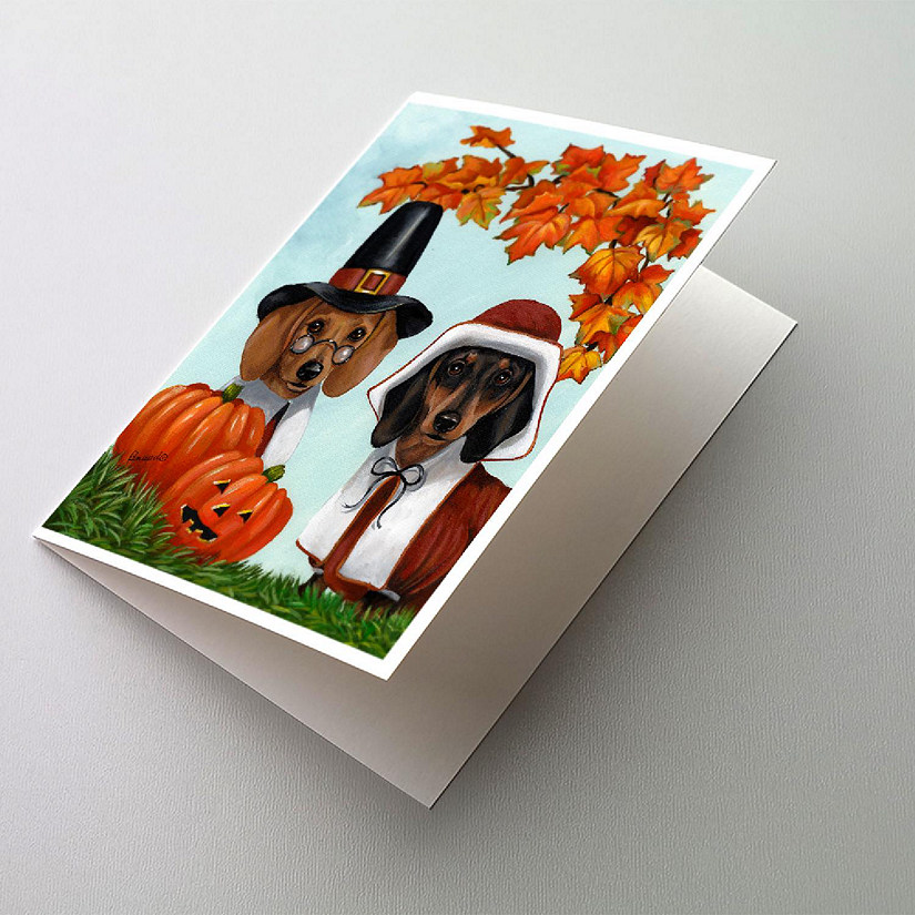 Caroline's Treasures Thanksgiving, Dachshund Thanksgiving Pilgrims Greeting Cards and Envelopes Pack of 8, 7 x 5, Dogs Image
