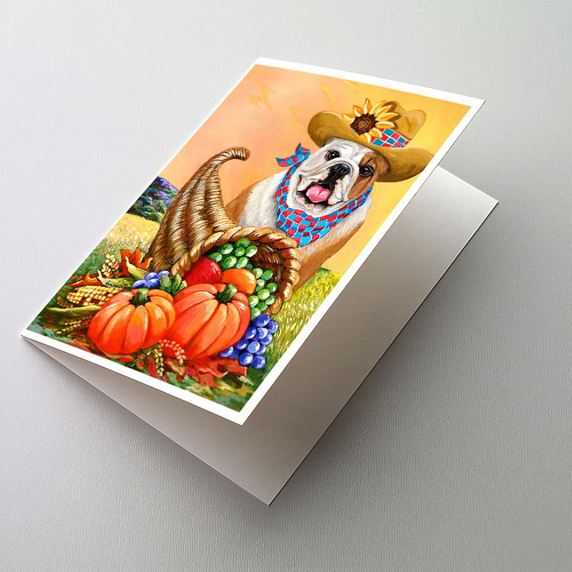 Caroline's Treasures Thanksgiving, English Bulldog Autumn Greeting Cards and Envelopes Pack of 8, 7 x 5, Dogs Image