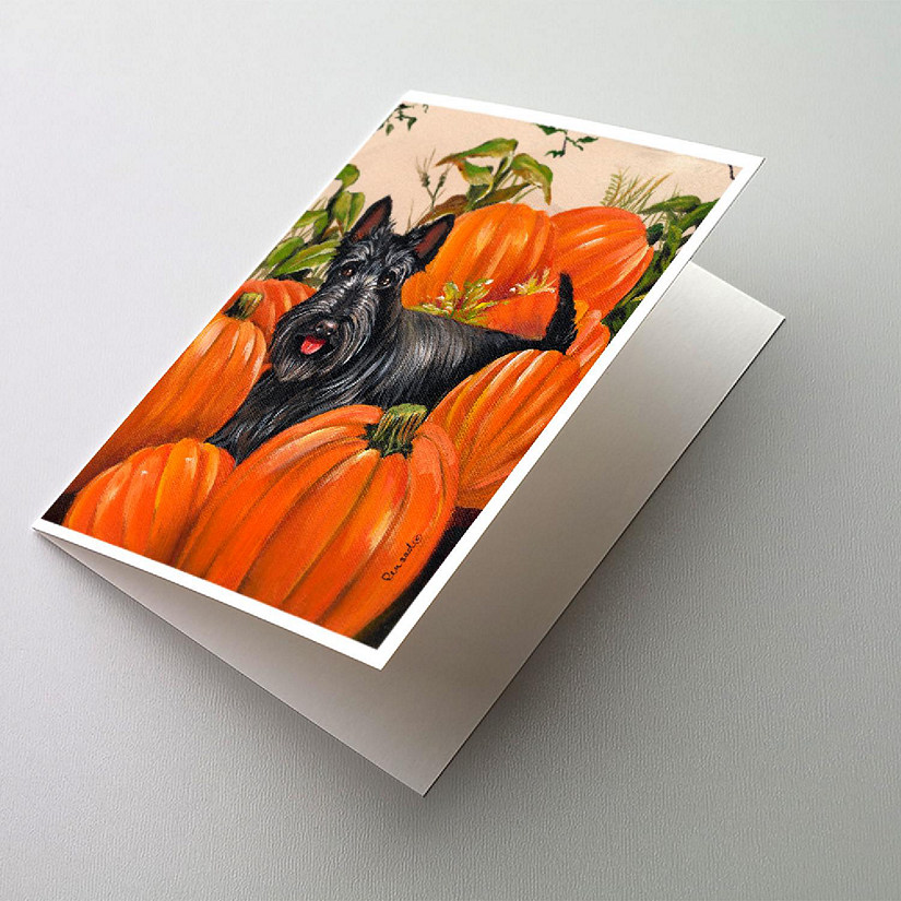 Caroline's Treasures Thanksgiving, Scottish Terrier Scottie Pumpkins Greeting Cards and Envelopes Pack of 8, 7 x 5, Dogs Image