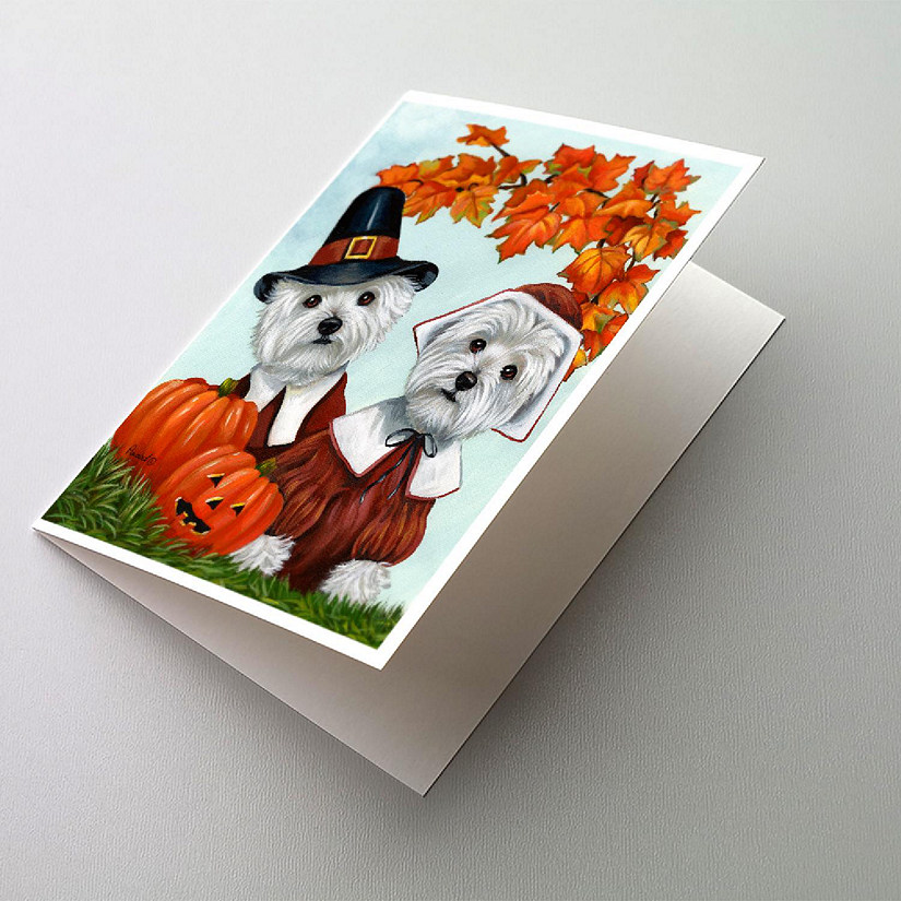 Caroline's Treasures Thanksgiving, Westie Thanksgiving Pilgrims Greeting Cards and Envelopes Pack of 8, 7 x 5, Dogs Image
