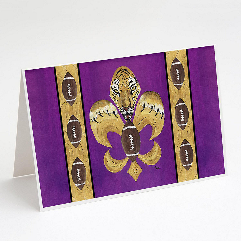 Caroline's Treasures Tiger Football Fleur de lis Greeting Cards and Envelopes Pack of 8, 7 x 5, New Orleans Image