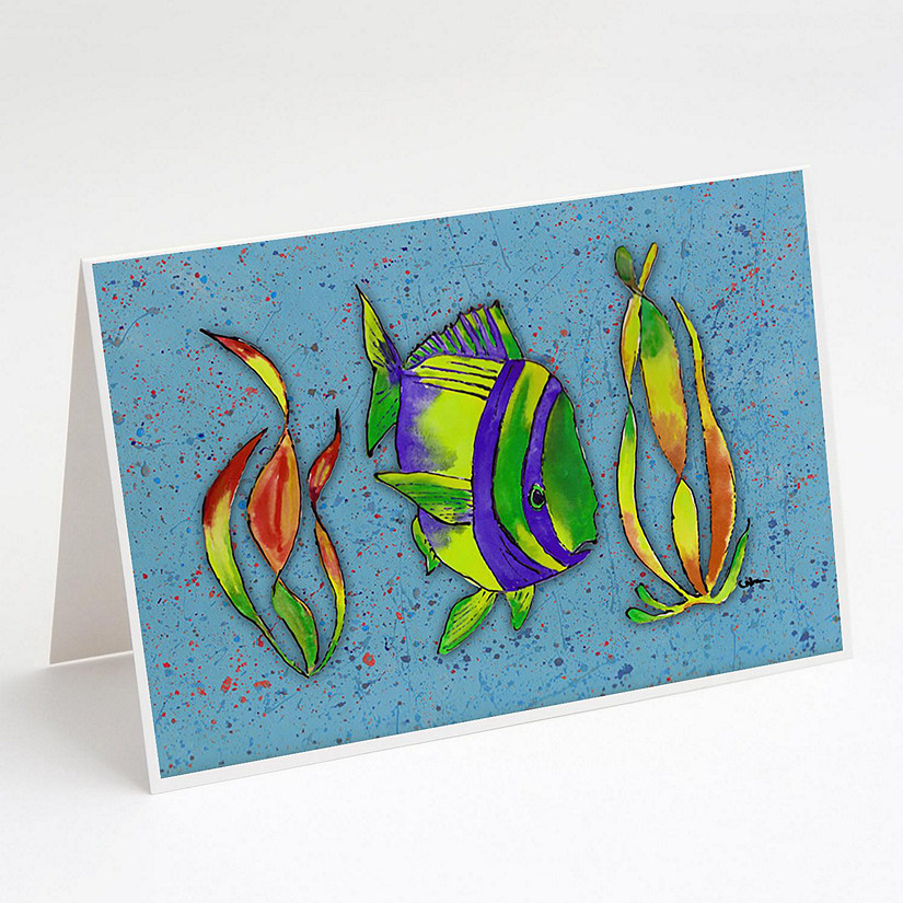 Caroline's Treasures Tropical Fish on Blue Greeting Cards and Envelopes Pack of 8, 7 x 5, Fish Image
