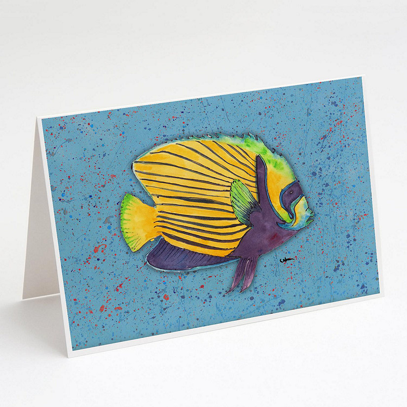 Caroline's Treasures Tropical Fish on Blue Greeting Cards and Envelopes Pack of 8, 7 x 5, Fish Image