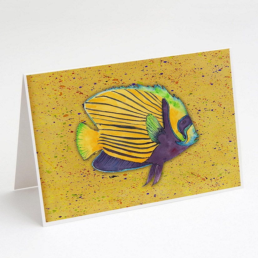 Caroline's Treasures Tropical Fish on Mustard Greeting Cards and Envelopes Pack of 8, 7 x 5, Fish Image