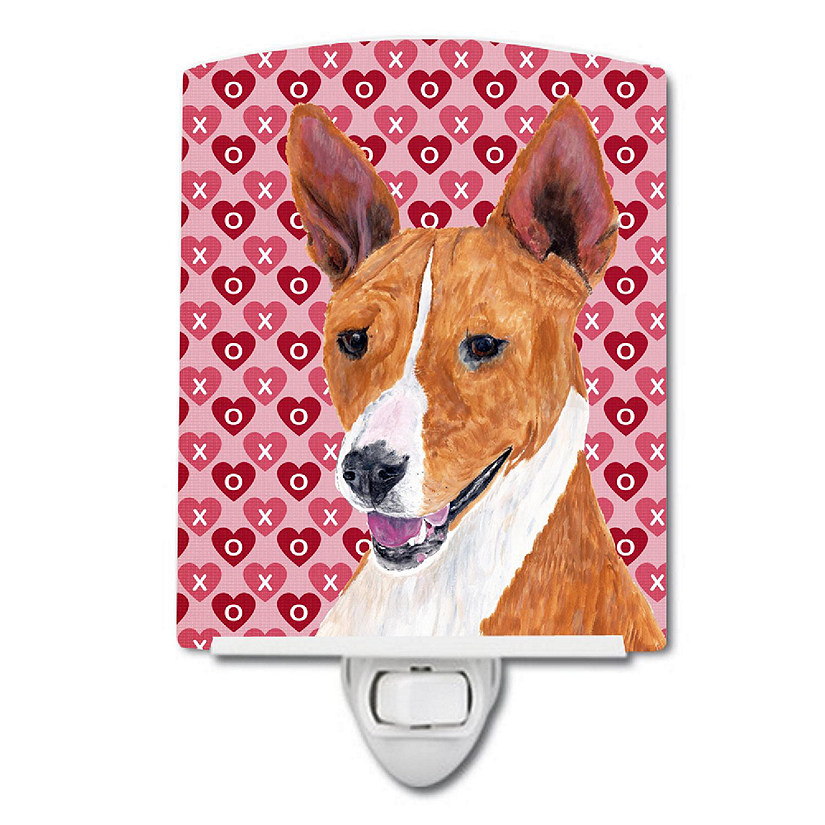 Caroline's Treasures Valentine's Day, Basenji Hearts Love and Valentine's Day Portrait Ceramic Night Light, 4 x 6, Dogs Image