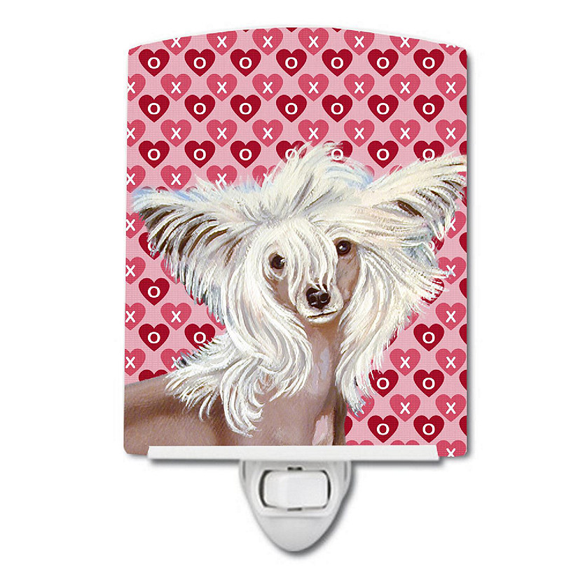 Caroline's Treasures Valentine's Day, Chinese Crested Hearts Love and Valentine's Day Portrait Ceramic Night Light, 4 x 6, Dogs Image