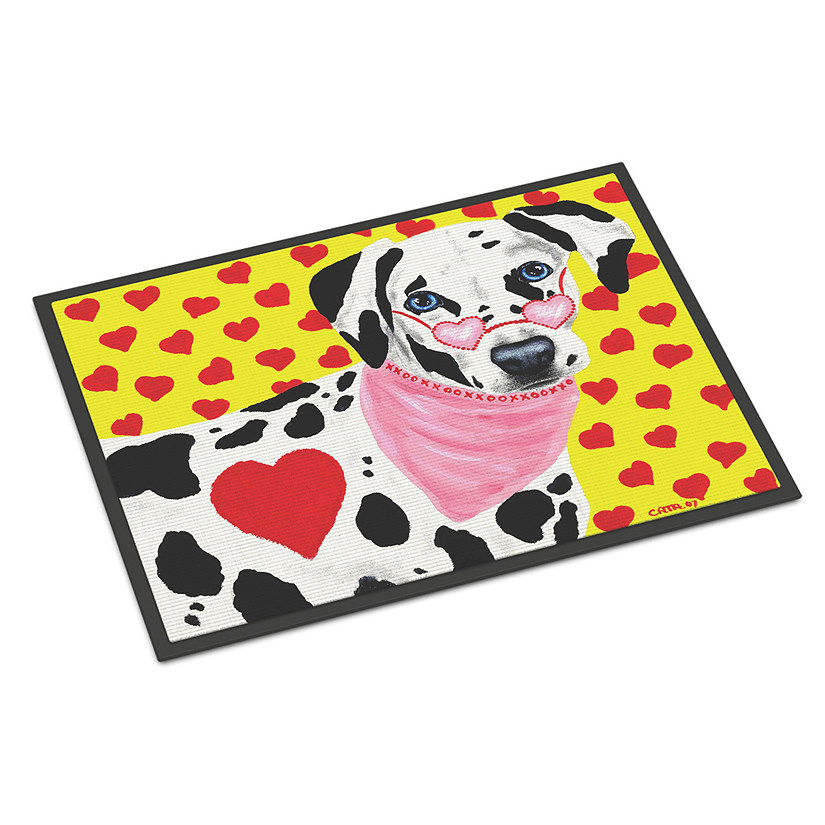 Caroline's Treasures, Valentine's Day, Hearts and Dalmatian Indoor or Outdoor Mat 24x36, 36 x 24, Dogs Image