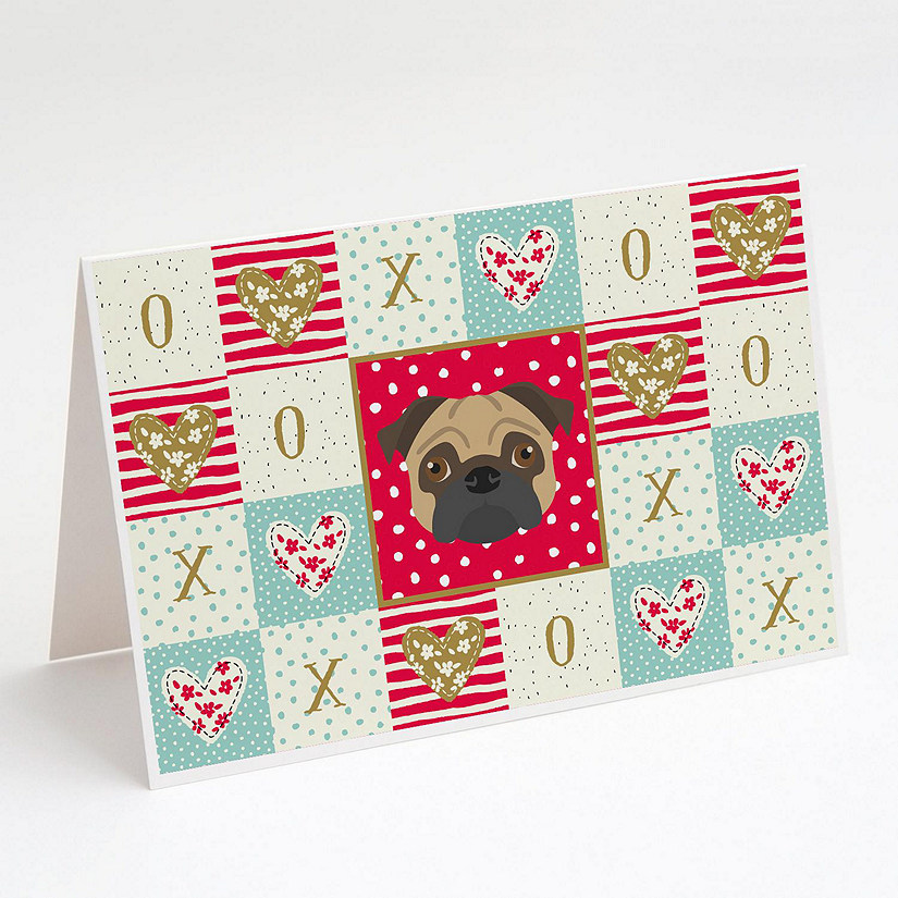 Caroline's Treasures Valentine's Day, Pug Love Greeting Cards and Envelopes Pack of 8, 7 x 5, Dogs Image