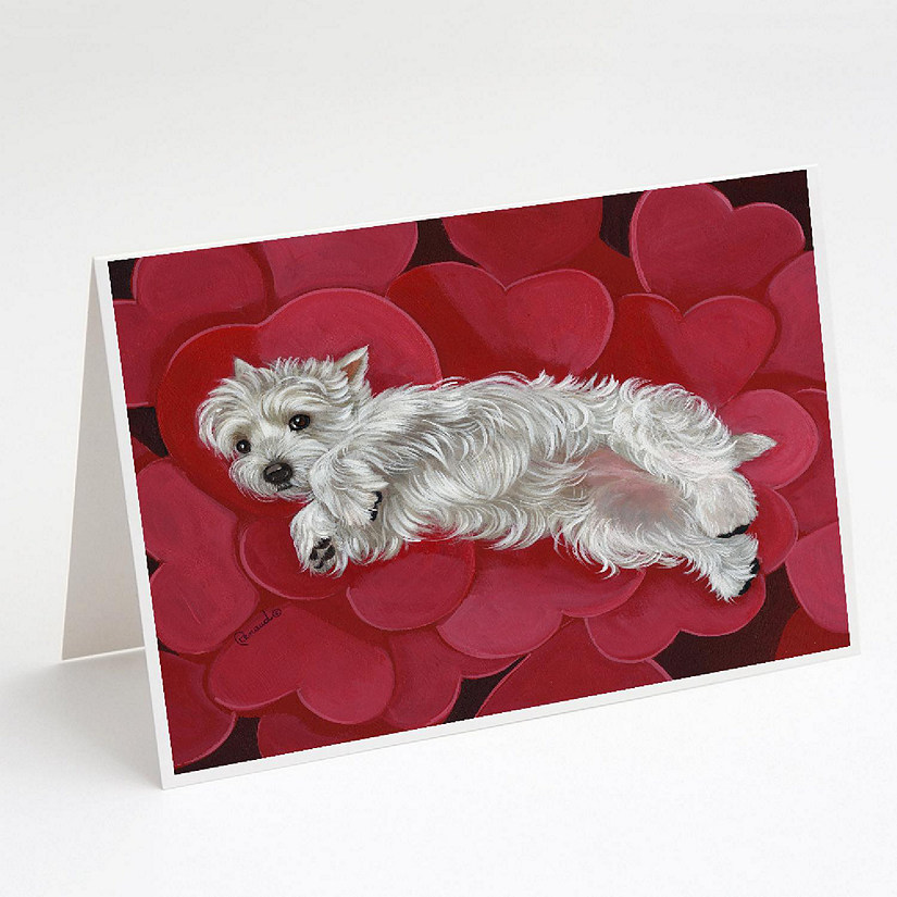 Caroline's Treasures Valentine's Day, Westie Queen of Hearts Greeting Cards and Envelopes Pack of 8, 7 x 5, Dogs Image