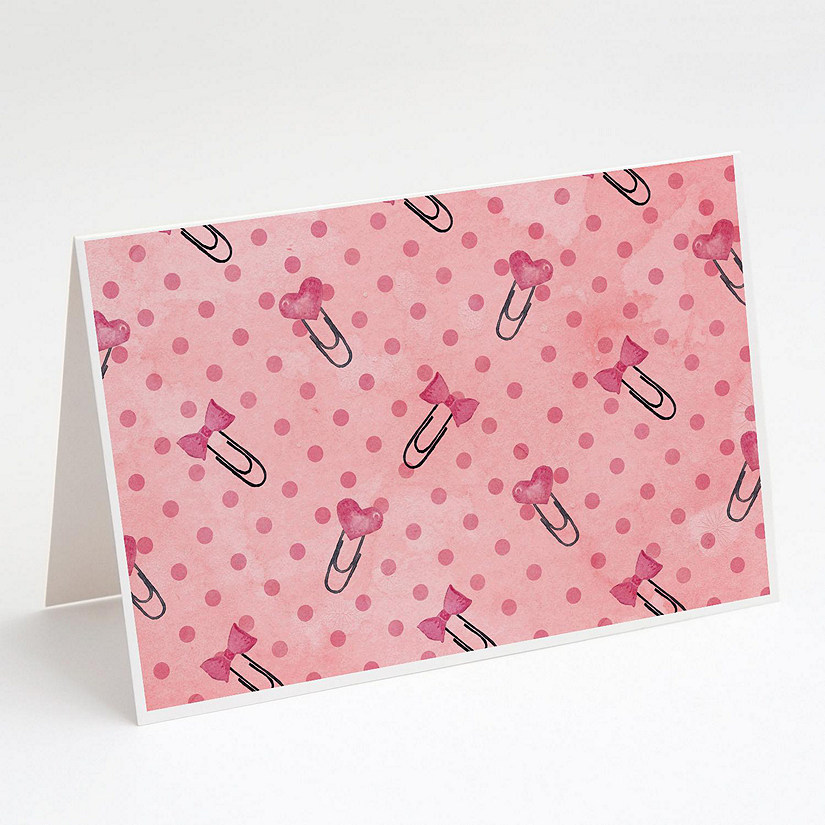 Caroline's Treasures Watercolor Paper Clips and Polkadots Pink BB7543DS66 Greeting Cards and Envelopes Pack of 8, 7 x 5, Image