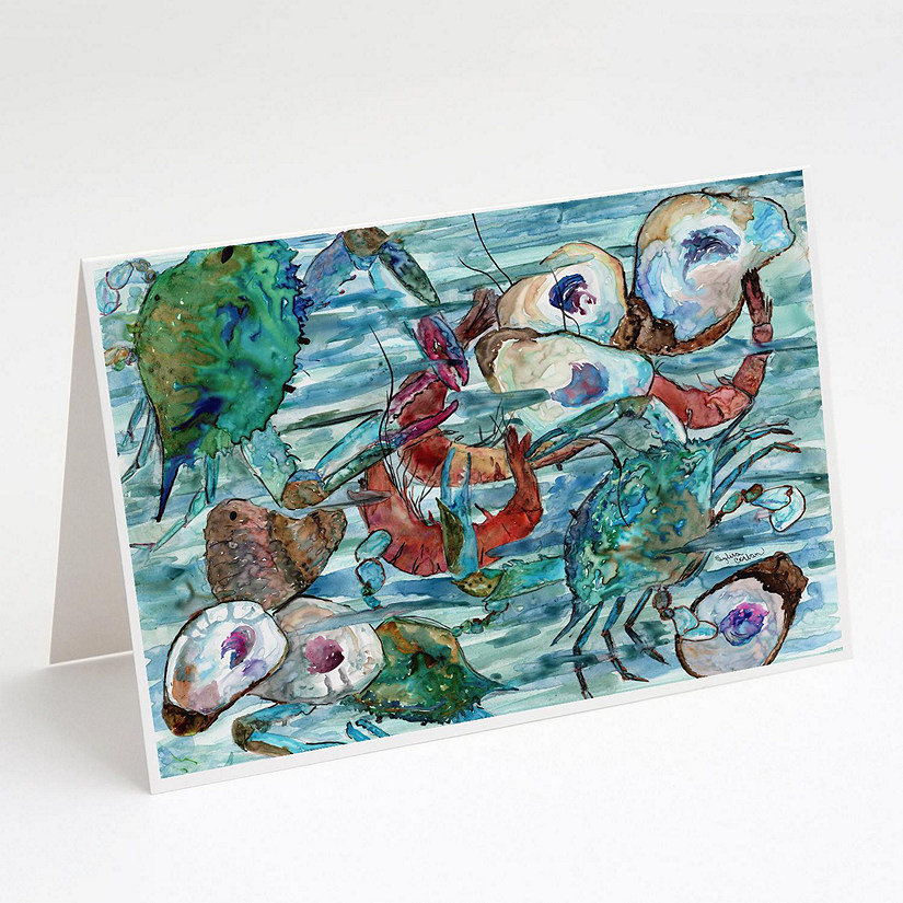 Caroline's Treasures Watery Shrimp, Crabs and Oysters Greeting Cards and Envelopes Pack of 8, 7 x 5, Seafood Image
