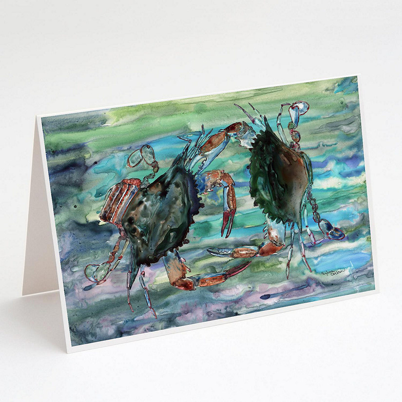 Caroline's Treasures Watery Teal and Purple Crabs Greeting Cards and Envelopes Pack of 8, 7 x 5, Seafood Image