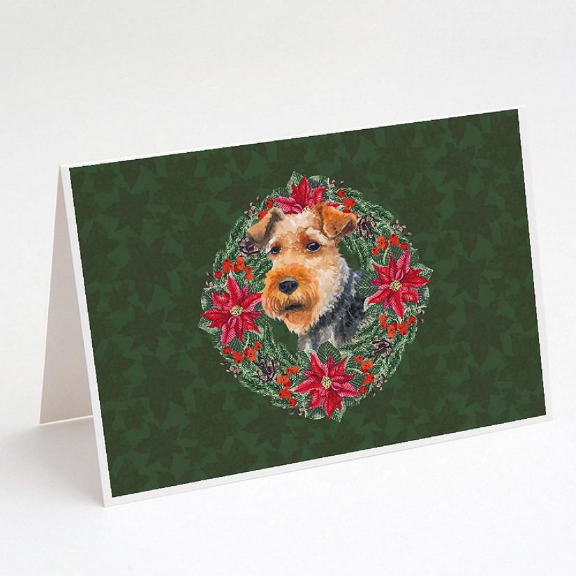 Caroline's Treasures Welsh Terrier Poinsetta Wreath Greeting Cards and Envelopes Pack of 8, 7 x 5, Dogs Image