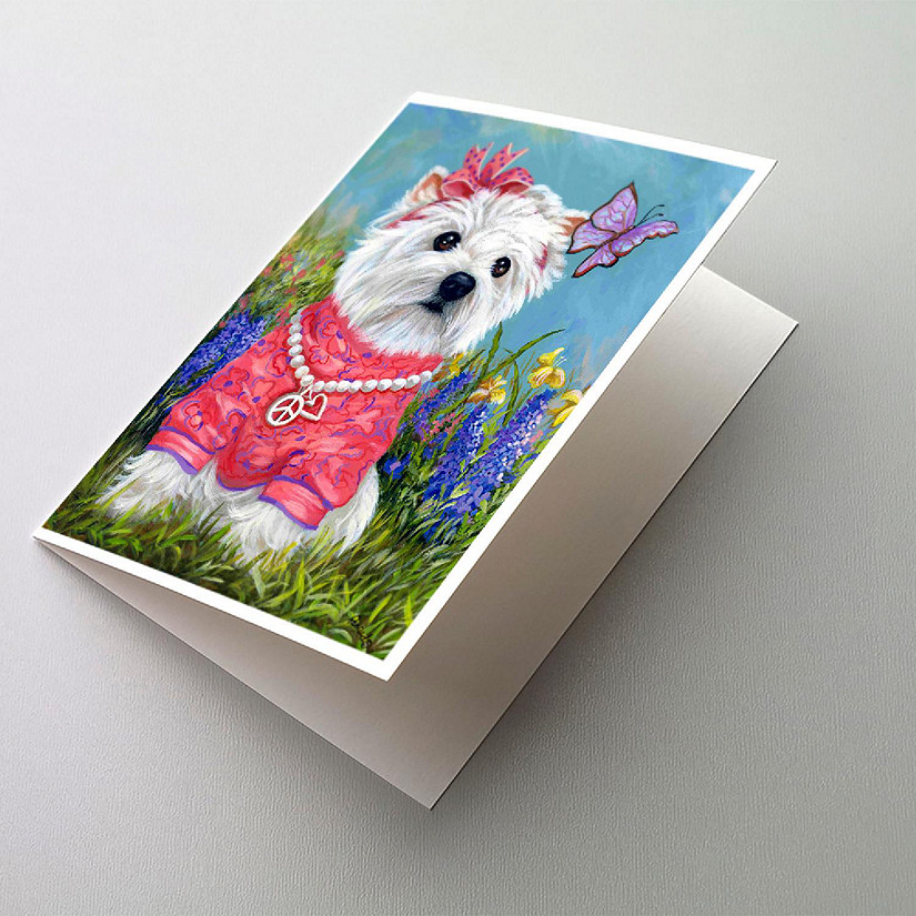 Caroline's Treasures Westie Springtime Greeting Cards and Envelopes Pack of 8, 7 x 5, Dogs Image