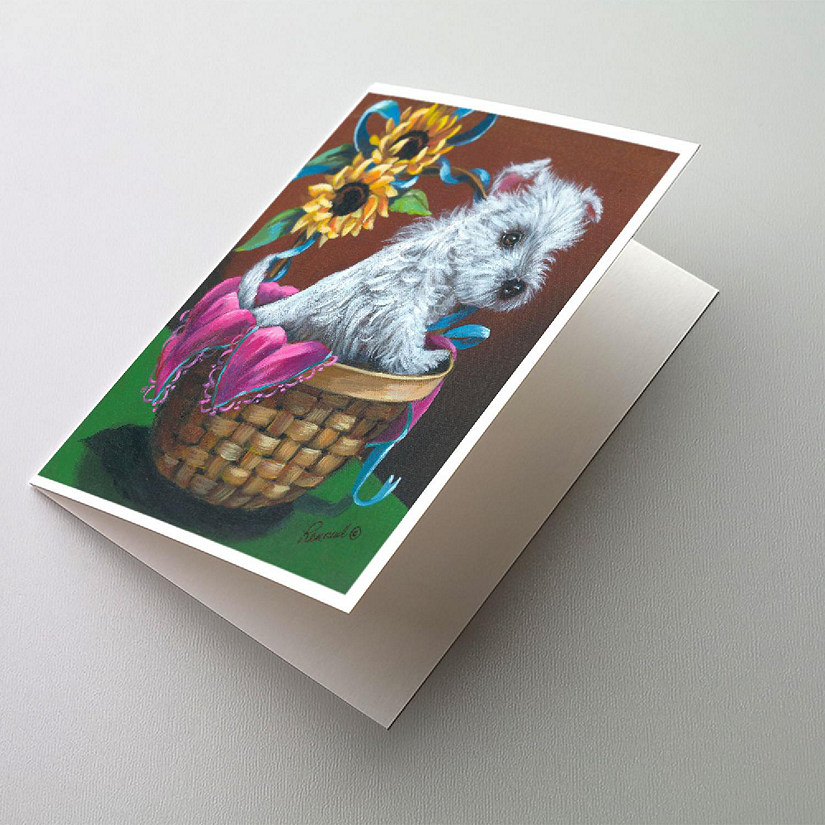 Caroline's Treasures Westie Zoe and Sunflowers Greeting Cards and Envelopes Pack of 8, 7 x 5, Dogs Image