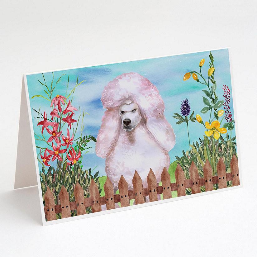 Caroline's Treasures White Standard Poodle Spring Greeting Cards and Envelopes Pack of 8, 7 x 5, Dogs Image
