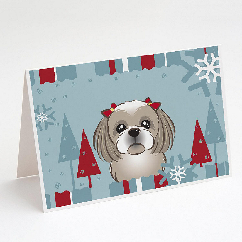 Caroline's Treasures Winter Holiday Gray Silver Shih Tzu Greeting Cards and Envelopes Pack of 8, 7 x 5, Dogs Image