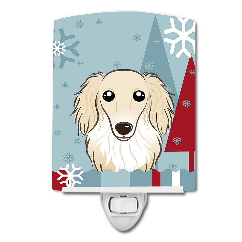 Caroline's Treasures Winter Holiday Longhair Creme Dachshund Ceramic Night Light, 4 x 6, Dogs Image