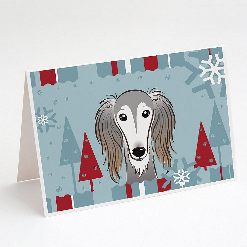 Caroline's Treasures Winter Holiday Saluki Greeting Cards and Envelopes Pack of 8, 7 x 5, Dogs Image