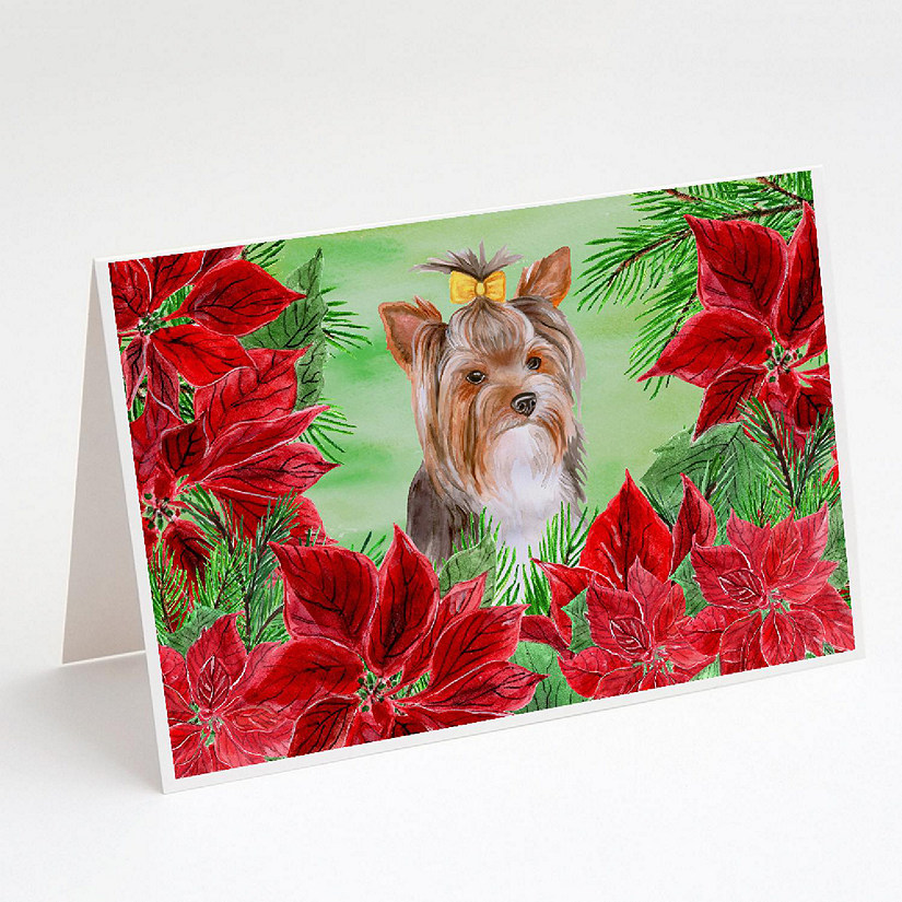 Caroline's Treasures Yorkshire Terrier #2 Poinsettas Greeting Cards and Envelopes Pack of 8, 7 x 5, Dogs Image