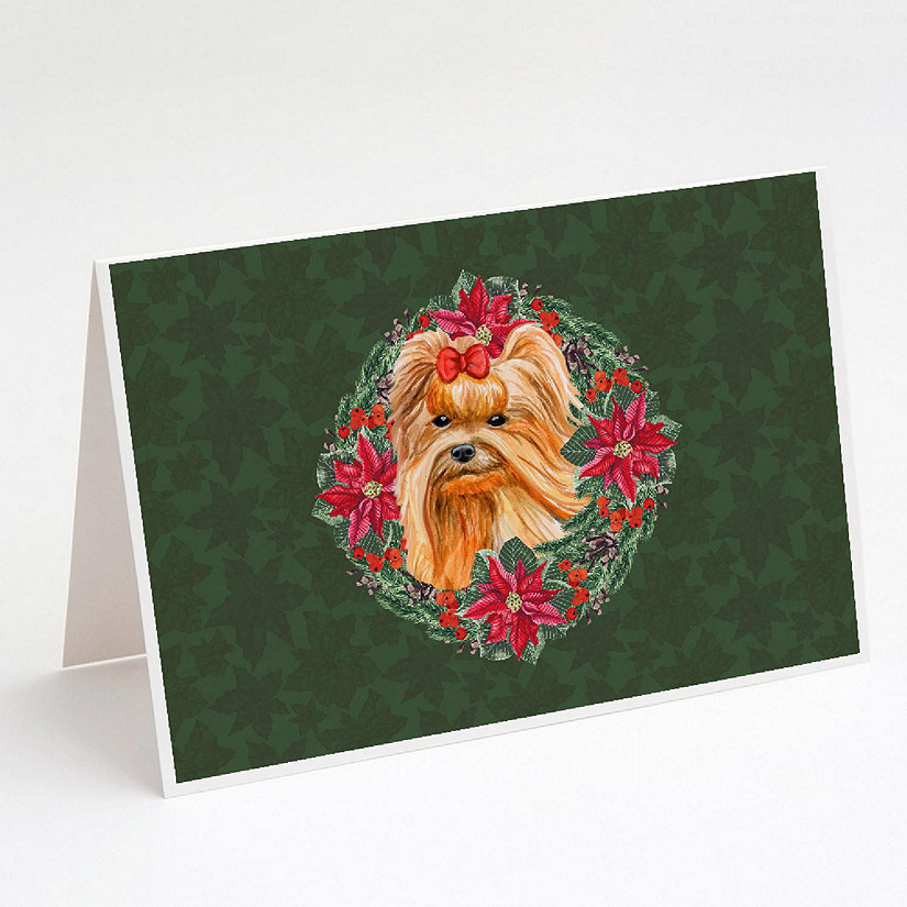 Caroline's Treasures Yorkshire Terrier Poinsetta Wreath Greeting Cards and Envelopes Pack of 8, 7 x 5, Dogs Image