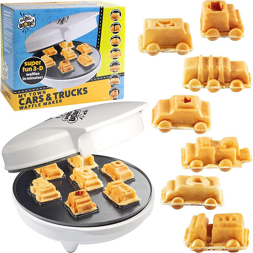 Cars & Trucks Mini Waffle Maker- Make 7 Fun Different Vehicles- Police Car Firetruck Construction Truck & More Automobile Shaped Pancakes- Electric Nonstick Waf Image