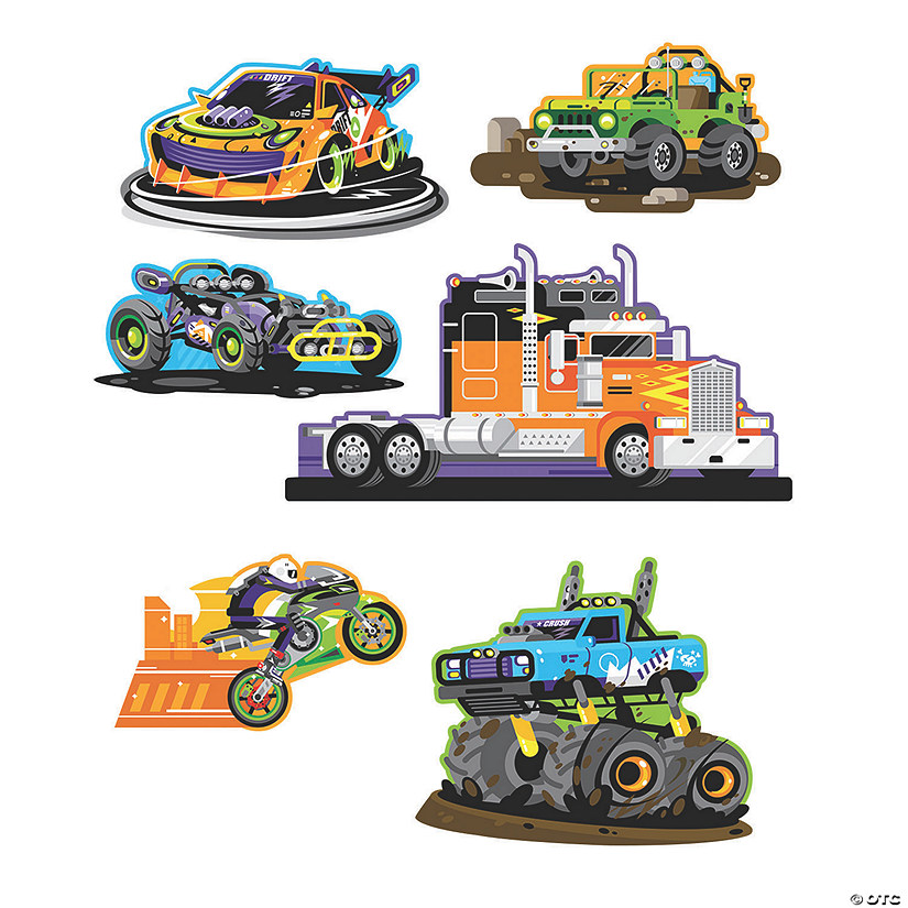 Cars & Trucks Paper Cutouts - 6 Pc. Image
