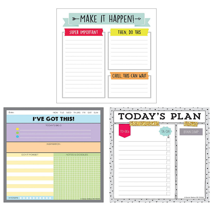 Carson Dellosa 3-Pack Notepad Set, 5.75" x 6.25" Small Notepad Bundle, 50 Sheet Lined Paper Note Pad for Checklist, To Do List, Memo Pad, and More Image