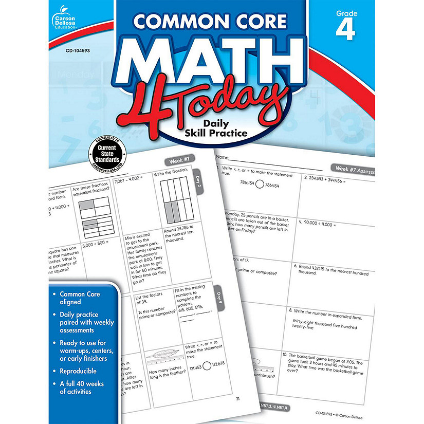 Carson Dellosa Common Core Math 4 Today, Grade 4 Workbook Image