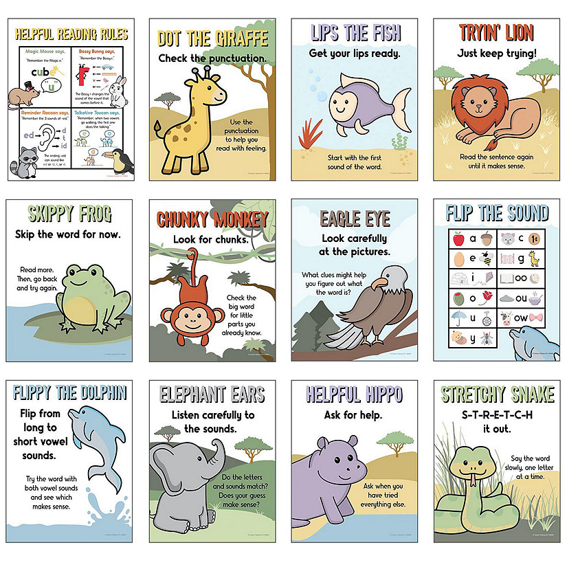 Carson Dellosa Decoding Strategies Poster Set&#8212;Essential Listening, Communicating, Phonics, Writing, and Sound Recognition Skills and Strategies (12 pc) Image