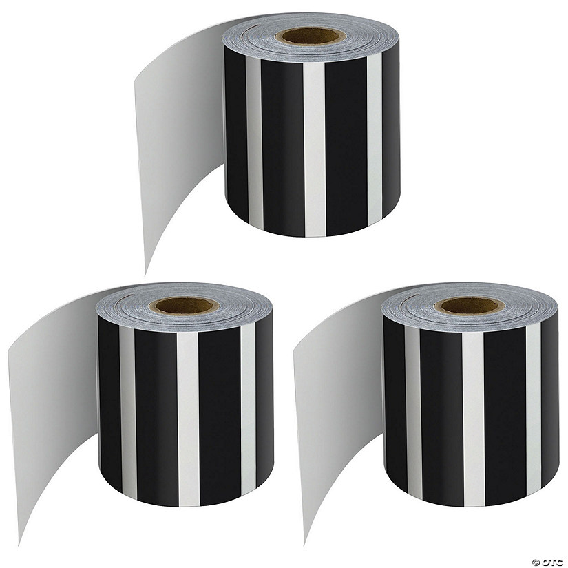 Carson Dellosa Education Black and White Vertical Stripes Rolled Straight Border, 65 Feet Per Roll, Pack of 3 Image
