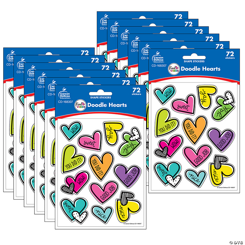 Carson Dellosa Education Kind Vibes Doodle Hearts Shape Stickers, 72 Per Pack, 12 Packs Image