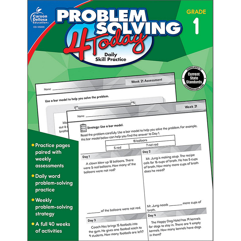 Carson Dellosa -- Problem Solving 4 Today: Daily Skill Practice, Math Problem-Solving Activities for 1st Grade, 96 Pages, Paperback, Ages 6--7 with Answer Key Image