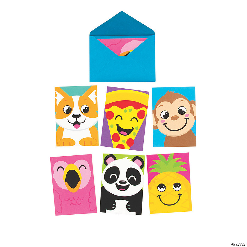 Cartoon Animal and Food Note Cards with Envelopes + 36 Pc. Image