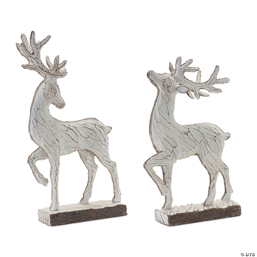 Carved Deer (Set Of 2) 8"L X 12.5"H, 8.5"L X 14.5"H Resin Image