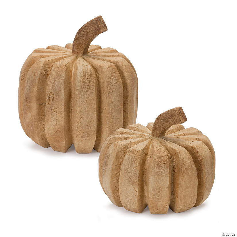 Carved Pumpkin (Set Of 2) 7"H, 9"H Resin Image