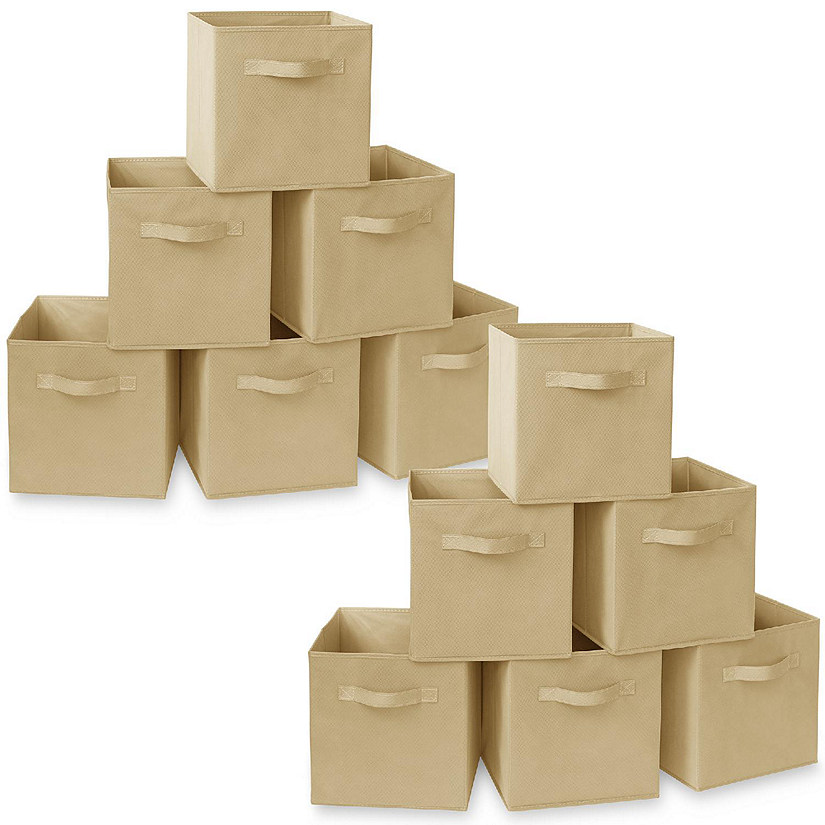 Casafield 12 Collapsible 11" Fabric Cubby Cube Storage Bin Baskets for Shelves - Beige Image
