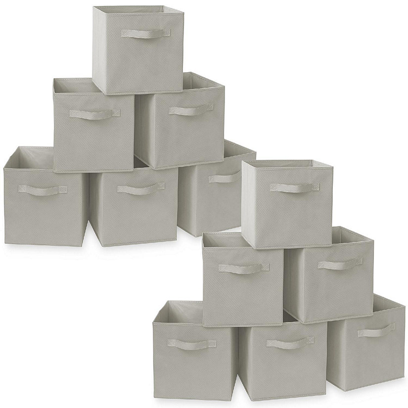 Casafield 12 Collapsible 11" Fabric Cubby Cube Storage Bin Baskets for Shelves, Light Gray Image