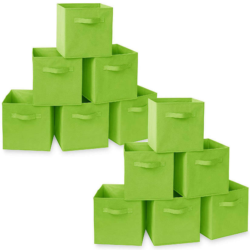 Casafield 12 Collapsible 11" Fabric Cubby Cube Storage Bin Baskets for Shelves, Lime Green Image