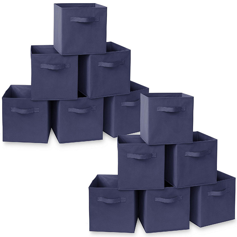 Casafield 12 Collapsible 11" Fabric Cubby Cube Storage Bin Baskets for Shelves - Navy Blue Image