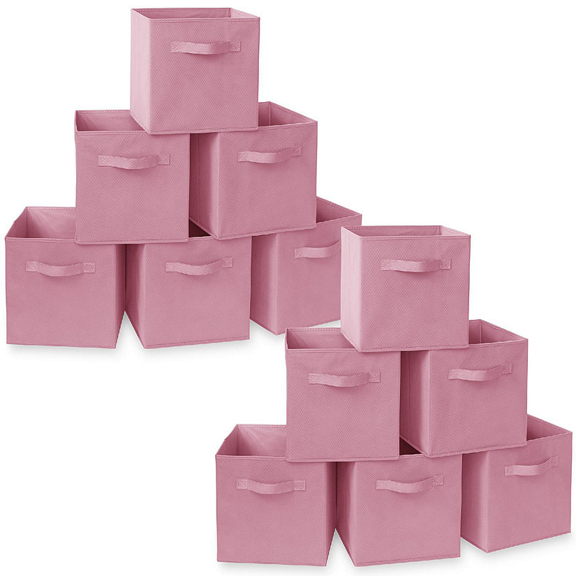 Casafield 12 Collapsible 11" Fabric Cubby Cube Storage Bin Baskets for Shelves - Pink Image