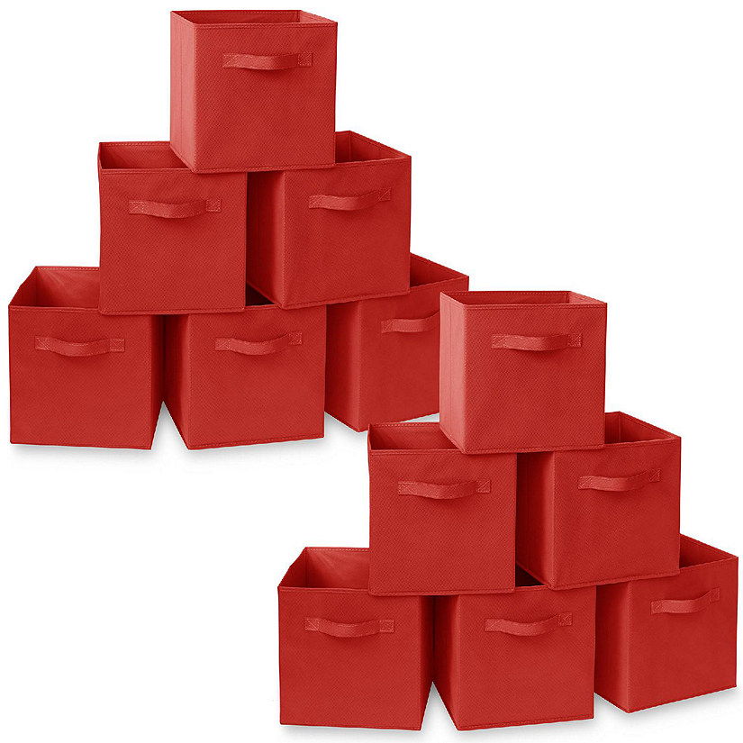 Casafield 12 Collapsible 11" Fabric Cubby Cube Storage Bin Baskets for Shelves - Red Image