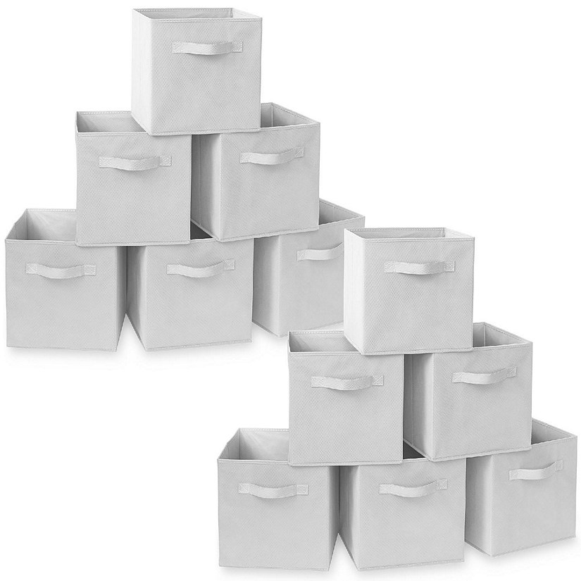 Casafield 12 Collapsible 11" Fabric Cubby Cube Storage Bin Baskets for Shelves - White Image