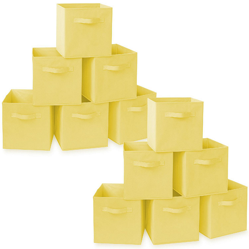 Casafield 12 Collapsible 11" Fabric Cubby Cube Storage Bin Baskets for Shelves - Yellow Image
