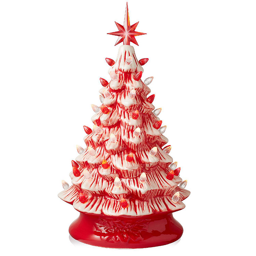 Casafield 15" Peppermint Ceramic Christmas Tree, Pre-Lit Hand-Painted Decor with Lights Image